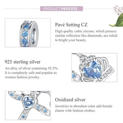 Silver Cross Birthstones Charm Fit for Pandora Charms Bracelet Crown Dangle Charms Beads Birthday Jewelry Gifts for Women - style: October