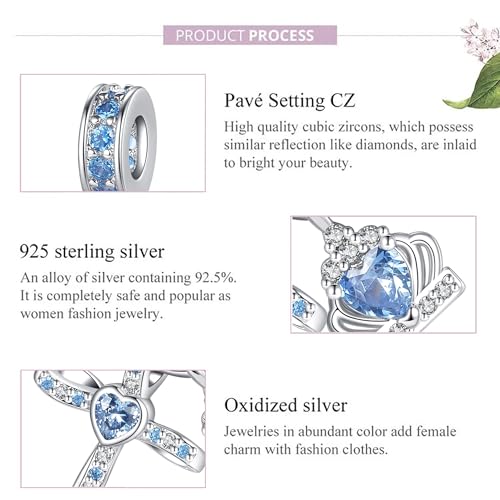 Silver Cross Birthstones Charm Fit for Pandora Charms Bracelet Crown Dangle Charms Beads Birthday Jewelry Gifts for Women - style: December