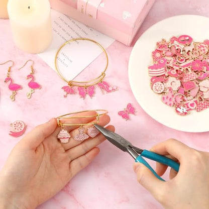 SANNIX 110Pcs/55 Pairs Pink Charms, Valentine Charms for Jewelry Making | Valentine Pendants for Bracelets, Necklaces Earrings Craft Making, Party Supplies Gift - style: Pink Charms