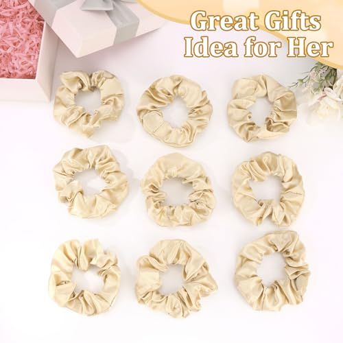 Semato 16 Pcs Champagne Satin Scrunchies Bridesmaid Proposal Gifts Hair Ties Scrunchies for Women Girls Bachelorette Party Favors - color: champagne