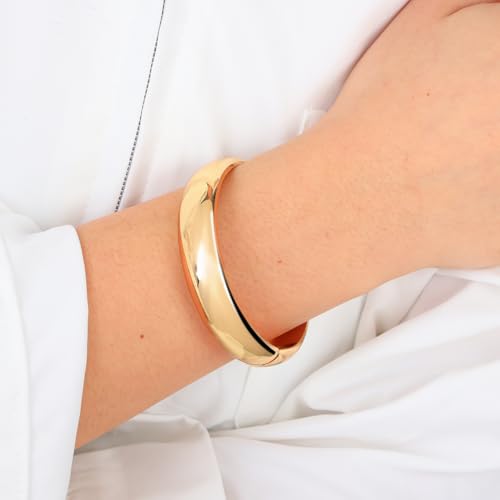 Eigso 13MM Large Gold Plated Chunky Bracelet Bangle for Women Men Trendy Thick Arc Shape Open Cuff Bangles Bracelets for Woman Man - color: Gold-13MM