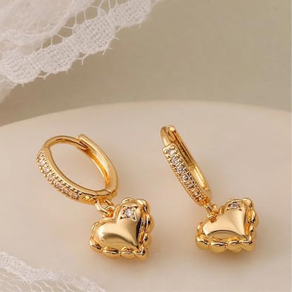 Huggie Earrings for Women - 14K Gold Plated Heart Earrings, Small Love Heart Drop Dangle Huggie Charm Earring, Dainty Huggie Hoop Earrings for Women - color: Gold-Heart-02