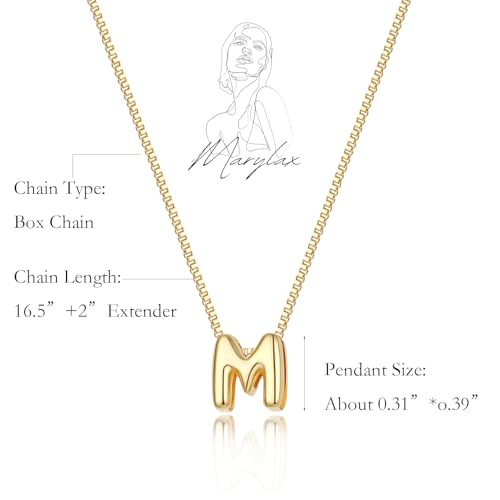 14K Gold Plated Bubble Letter Necklace, Tarnish Free and Waterproof Dainty Initial Necklace for Women, Trendy Personalized Gold Jewelry Gift for Her - color: Gold, style: M