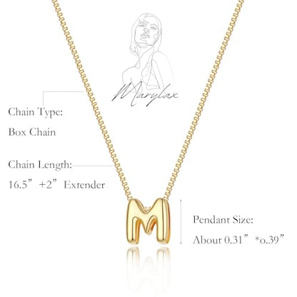 14K Gold Plated Bubble Letter Necklace, Tarnish Free and Waterproof Dainty Initial Necklace for Women, Trendy Personalized Gold Jewelry Gift for Her - color: Gold, style: M