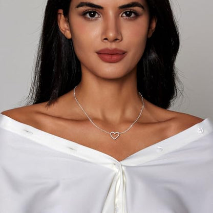 Zeffy Dainty Gold Heart Necklace for Women Trendy 14K Gold/Silver Plate Cute Heart Pendant Choker Necklaces Gold Love Heart Chain Necklace for Women Dainty Gold Jewelry Gifts for Women - style: Open Heart Necklace-Silver