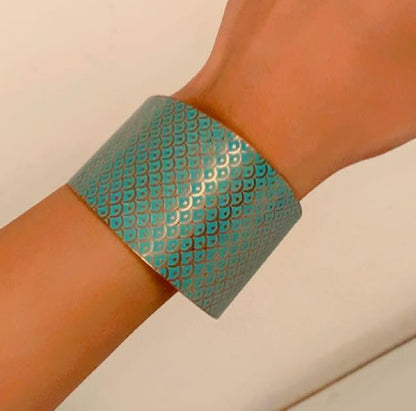 Touchstone Indian Bollywood Desire Brass Base Exotic Workmanship Free Size Cuff Bracelet in Antique Gold Or White Or Copper Tone for Women. - style: D260 Turquoise Blue