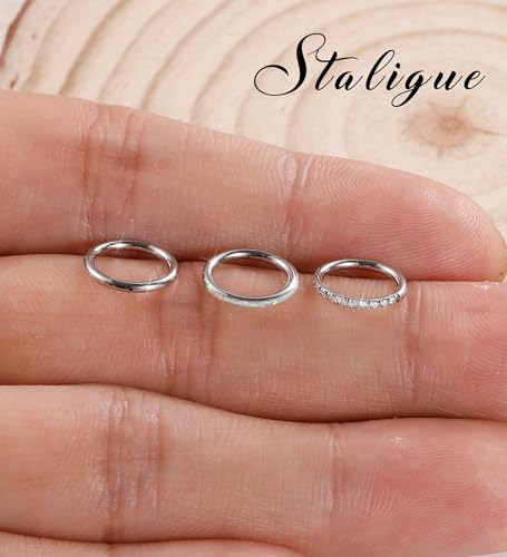 3pcs Nose Rings Hoops - 316L Surgical Steel Hinged Nose Hoops 16G/18G/20G CZ Clicker Septum Nose Ring Lip Helix Cartilage Hoop Earring Daith Rook Conch Body Piercing Jewelry for Women Men 8mm 10mm - color: Silver, size: 16 gauge(1.2mm)-8mm