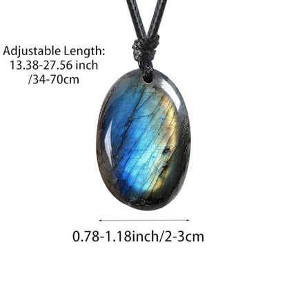 Natural Raw Crystal Necklace for Women Irregular Stone Necklaces Spiritual Gemstone Pendant with Adjustable Rope - color: E-Labradorite+Green Fluorite