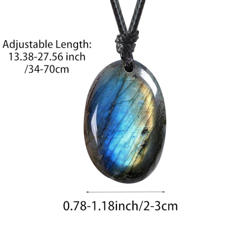 FANASY Natural Raw Crystal Necklace for Women Irregular Stone Necklaces Spiritual Gemstone Pendant with Adjustable Rope - color: X-Labradorite+Heart-Shaped