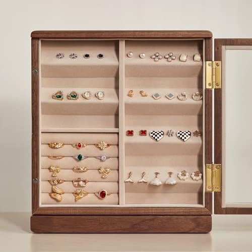 Rotating Black Walnut Wooden Jewelry Box for Women, 5 Layer | 360° Rotatable, 5 Drawers, Rings, Necklaces, Earrings & Bracelets, Large Storage Case, Gift for Her - size: 5 Layer(7.9"D x 9.4"W x 10.4"H)