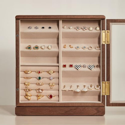 Rotating Black Walnut Wooden Jewelry Box for Women, 5 Layer | 360° Rotatable, 5 Drawers, Rings, Necklaces, Earrings & Bracelets, Large Storage Case, Gift for Her - size: 5 Layer(7.9"D x 9.4"W x 10.4"H)