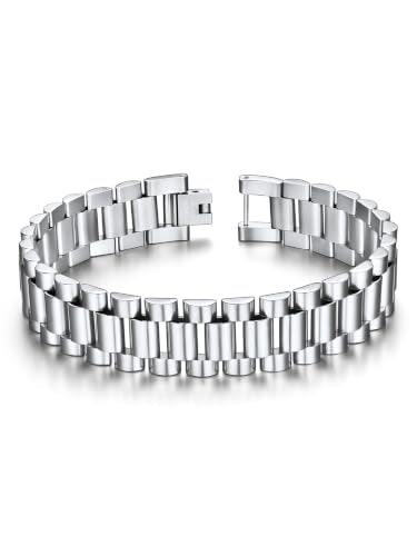 ChainsHouse Men Stainless Steel Bracelet Adjustable Custom ID Engraved Gift | Personalized Silver/Gold/Black for Birthday Father Husband Boyfriend with Gift Box Adjustable Tool 10mm/15mm/15.5mm 8.3"/8.7" - color: A.15.5mm Width-Silver-No Custom