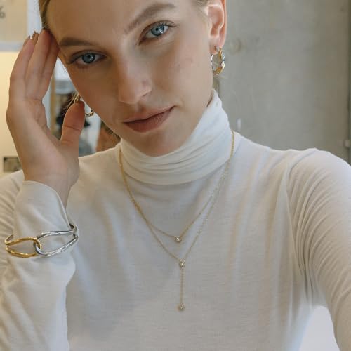 Fullpop Dainty Gold Necklaces for Women, 18k Gold Layered Lariat Necklace for Women Long Gold Choker Necklaces for Women Statement Diamond Heart Pendant Necklace Body Chain Jewelry for Women - style: Kind-Two