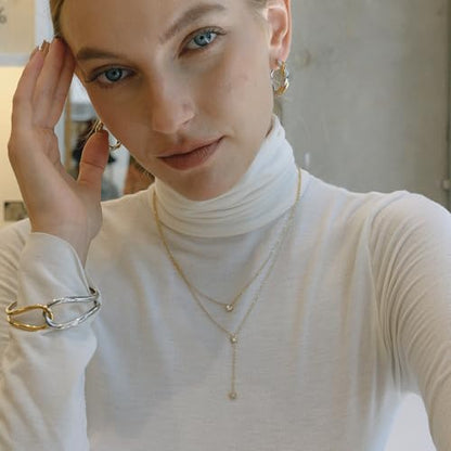 Fullpop Dainty Gold Necklaces for Women, 18k Gold Layered Lariat Necklace for Women Long Gold Choker Necklaces for Women Statement Diamond Heart Pendant Necklace Body Chain Jewelry for Women - style: Kind-Two