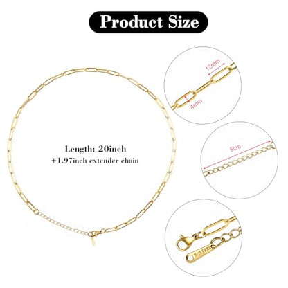 YOUBEIYEE 10pcs Charming Gold Plated Paperclip Necklace Chain Kit | Stainless Steel Link Chain Paper Clip Necklace Bulk - color: Gold, size: 20inch (4x12mm)