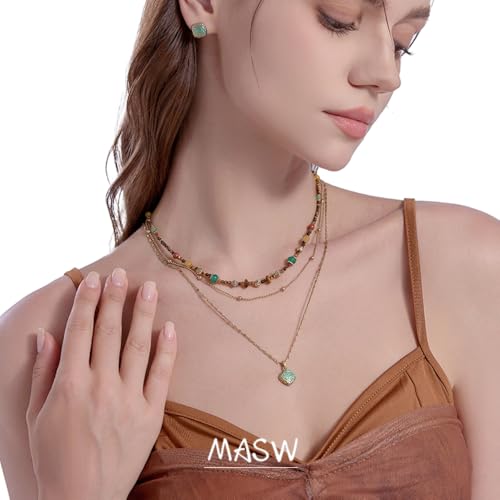 boho layered Original design Retro style multi-layer beaded necklace Fashion women's gold-plated necklace M3396