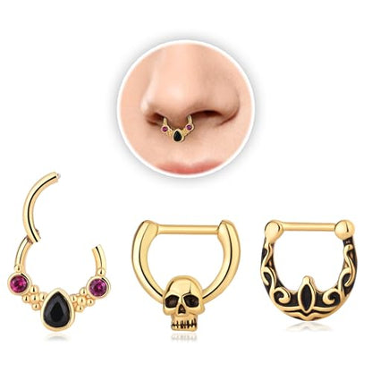 15PCS 14K Gold Plated Nose Rings Studs Set for New Piercing Beginners - color: 3pcs-Gold-septum rings