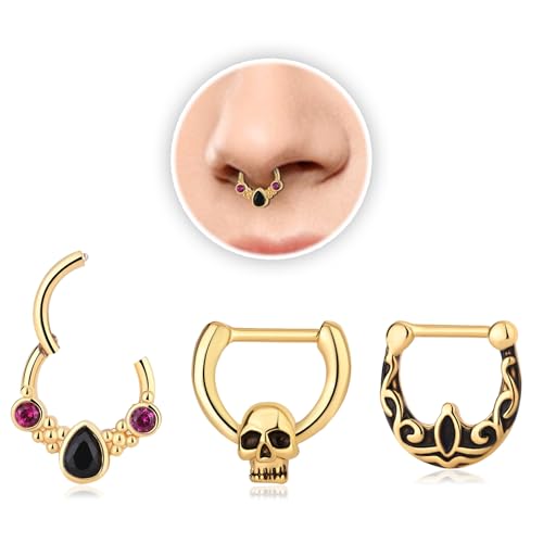 15PCS 14K Gold Plated Nose Rings Studs Set for New Piercing Beginners - color: 3pcs-Gold-septum rings