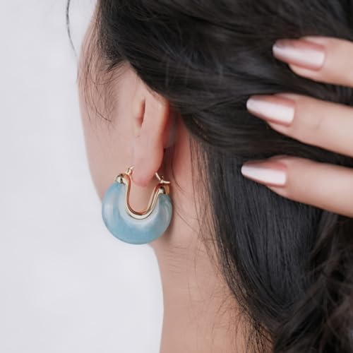 Chunky Gold Resin Hoop Earrings Leverback Statement Huggie Hoops Dangle Drop Dressy Earring Prom Festival Vacation Jewelry for Women - color: Teal, size: Drop
