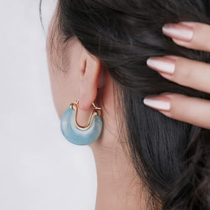 Chunky Gold Resin Hoop Earrings Leverback Statement Huggie Hoops Dangle Drop Dressy Earring Prom Festival Vacation Jewelry for Women - color: Teal, size: Drop