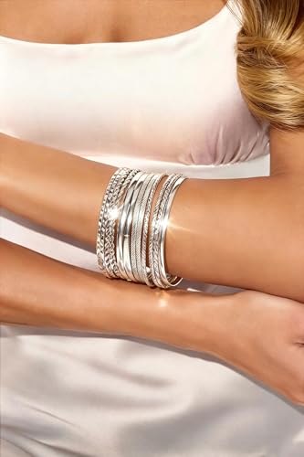 17 MILE 78 Pieces Gold Jewelry Set for Women, 9 Necklace, 24 Bracelet, 22 Earrings, 23 Knuckle Rings Gold Plated Jewerly set for Women Gift - color: silver Jewelry Set-chunky