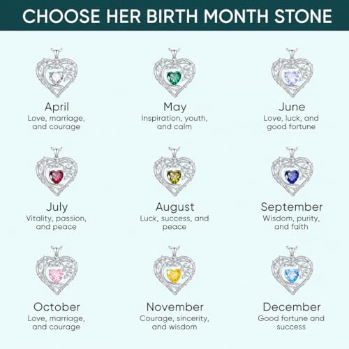 Gamtic Tree of Life Birthstone Pendant Necklace - Heart Cubic Zirconia Diamond Necklace Birth Month Necklaces Birthday Gift for Her Wife Mom Daughter Grandma Girlfriend Anniversary Jewelry Gift - style: May
