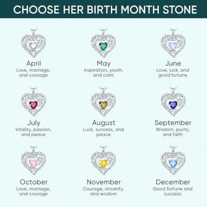 Gamtic Tree of Life Birthstone Pendant Necklace - Heart Cubic Zirconia Diamond Necklace Birth Month Necklaces Birthday Gift for Her Wife Mom Daughter Grandma Girlfriend Anniversary Jewelry Gift - style: May