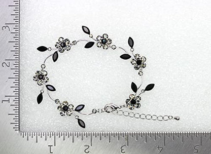 Faship Gorgeous Rhinestone Crystal Floral Necklace Earrings Set - color: Black / Matching Bracelet