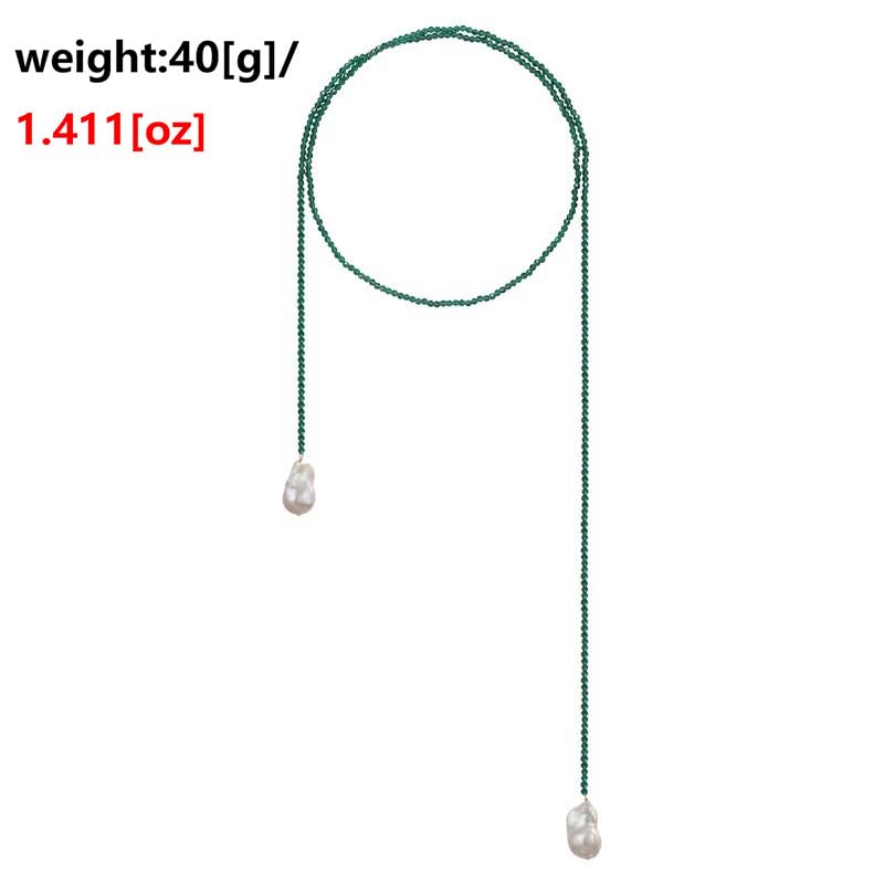 Long Green Beaded Lariat Necklace for Women Slip Tie Adjustable Wrap Around Black Beads Choker Baroque Long Pearl Drop Pendant Y Shaped Lariat Necklace Jewelry - color: Green