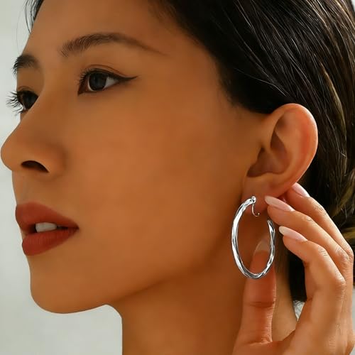 Gold Clip On Hoop Earrings for Women Large Rhinestone Statement Hoops Non Pierced Earrings Wedding Bridesmaid Party Jewelry - color: B2：silver