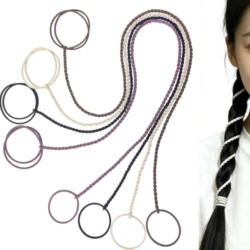 Hair Ties for Women, 25" 4 Packs Soft Nylon Elastic Ponytail Holders for Thick,Curly,Fine Hair Spiral Pony Tail Wrap Around Tie Long Womens Accessories for Sport,Swim,GYM (Black/Beige/Brown/Purple) - color: Black/Beige/Brown/Purple-25"