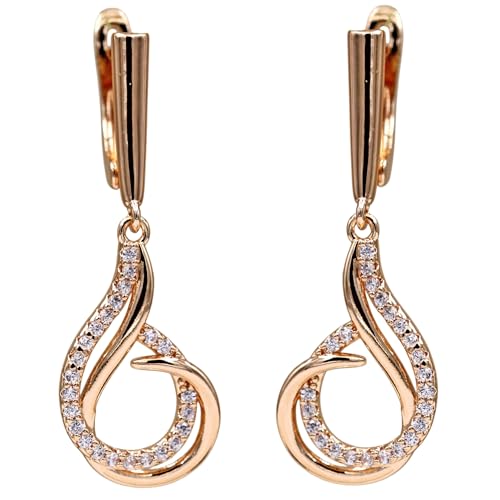 18K Gold Plated Flower Dangle Earrings for Women, Hypoallergenic Cubic Zirconia Earrings, Elegant CZ Drop Earrings, Statement Jewelry Gifts Party Fashion - style: Dangle-SwirlTeardrop