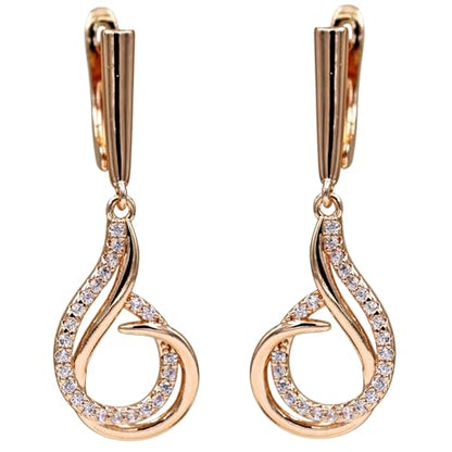 18K Gold Plated Flower Dangle Earrings for Women, Hypoallergenic Cubic Zirconia Earrings, Elegant CZ Drop Earrings, Statement Jewelry Gifts Party Fashion - style: Dangle-SwirlTeardrop