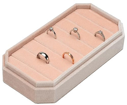 Velvet Ring Organizer Display Tray Jewelry Box Earring Holder Case | for Wedding Birthday Christmas Day (Light Pink) - color: Light Pink