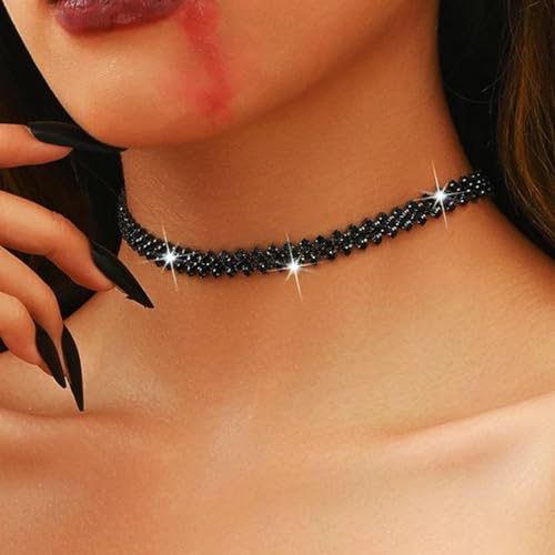 Black Jewelry Sets Rhinestone Necklace Hoop Earrings Bracelet Set Prom Formal Sparkly Costume Jewelry Sets for Women - color: Black