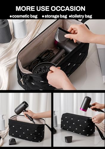 TeeYee Nylon Hair Tools Travel Bag for Dyson Airwrap Quilted Toiletry Bag | Travel Storage Bag for Shark Flexstyle/Curling Iron,Water-repellent,Wide-open,Well-structured,Heat-safe lining,001blackbow - color: Blackbow