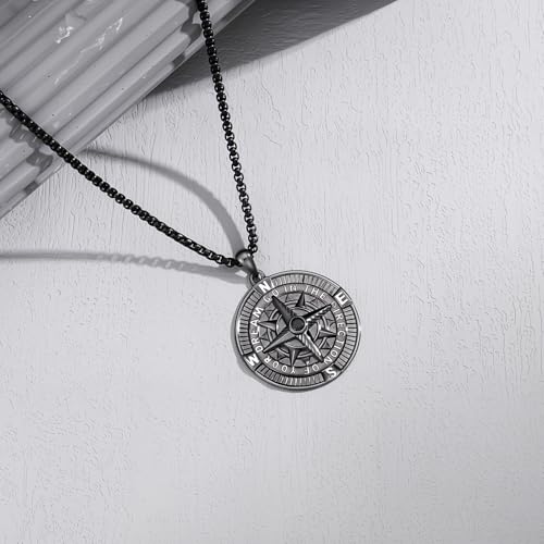Compass Necklace Sterling Silver Nautical Graduation Gift | 925 Sterling Silver compass pendant with meaningful nautical design, jewelry for women, graduation and travel gift - color: Black-11