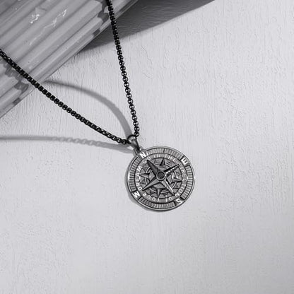 Compass Necklace Sterling Silver Nautical Graduation Gift | 925 Sterling Silver compass pendant with meaningful nautical design, jewelry for women, graduation and travel gift - color: Black-11