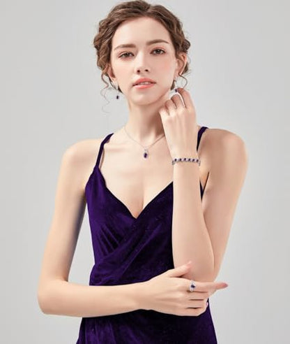 Wedding Jewelry Set for Women Gem Necklace Earrings Bracelet Luxury Jewelry Set Birthday Valentine's Day Mother's Day Christmas Prom Jewelry Gift - color: MHSD-Purple
