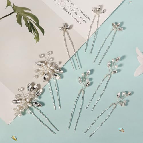 8 Pieces Hair Accessories Bride Hair Pins Rhinestone Bridal Hairpiece for Women Crystal Jewelry for Bridesmaids Flower - color: B Silver