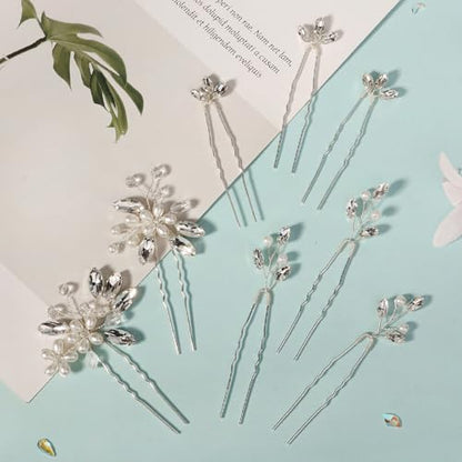 8 Pieces Hair Accessories Bride Hair Pins Rhinestone Bridal Hairpiece for Women Crystal Jewelry for Bridesmaids Flower - color: B Silver