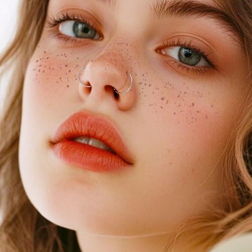 14K Gold Nose Ring Hoop for Women and Men, 6mm/7mm/8mm Tiny Gold Nose Ring Stud Piercing Jewelry, 20G 22G - color: 14k White Gold, size: 22 gauge(0.6mm)-8mm