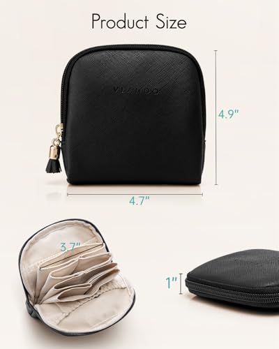 VLANDO Small Travel Jewelry Case,Velvet Pouch Bags with Zipper,Black | Travel Essentials,PU Leather Organizer with 5 Divided Sections,Carry-On Totes,Gift for Birthday,Bride,Bridesmaid,Women,Girls - color: C.Black