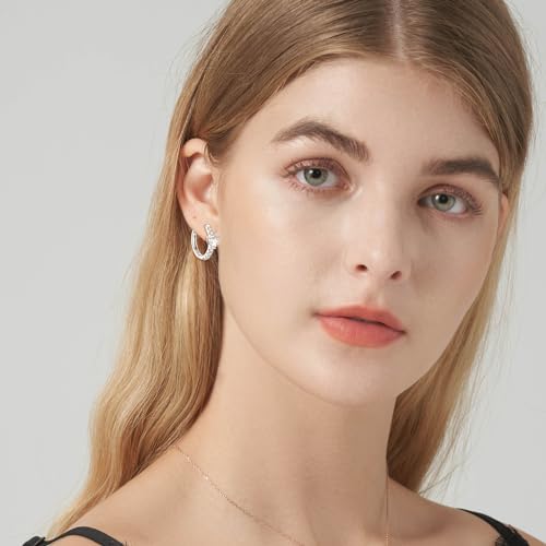 JSGEMSLEE Hypoallergenic Cubic Zirconia Hoop Earrings for Women 925 Sterling Silver Huggie Hoops Earrings CZ Earrings Jewelry Gifts - color: Heart CZ Hoop