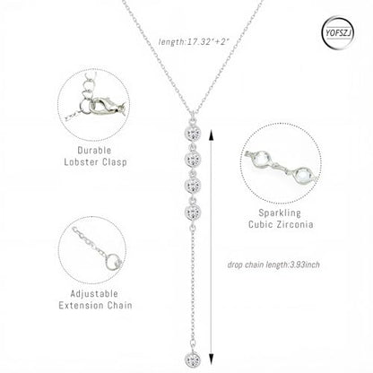 14K Gold Plated Y Necklace for Women – Dainty Lariat Long Pendant Chain, Layered Drop Necklace for V Neck Dress, Simple Sexy Cleavage Jewelry Gifts for Women - color: Silver - Single layer - Zircon