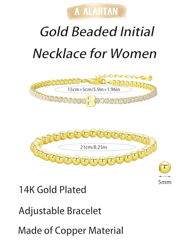 14K Gold Plated Bracelets for Women Dainty Tennis Initial Bracelet Trendy Beaded Stackable Charm Bracelets Layered Waterproof Bracelet Dainty Bracelet for Women Jewelry Gifts - style: B