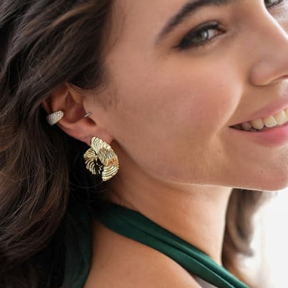 Thick Diamond Ear Cuff | Wide Gold Cuff No Piercing | Chunky Bold Cartilage Cuff Ear Wrap | CZ Hoop Earrings - style: 1 Pair 2 Cuffs