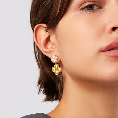 MTMY Dangle Earrings for Women 14K Gold Plated Four Leaf Clover Dangling Drop Birthstone Stud Earrings Trendy Flower Birthstone Jewelry Birthday Gifts - style: Nov.-Topaz