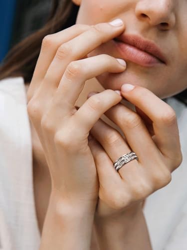Dazzling Cubic Zirconia Band Ring for Women, Hypoallergenic Stainless Steel Titanium Women Finger Thumb Ring in Silver/Gold Tone, Wedding Eternity Band Infinity Love Ring for Her - color: silver