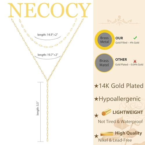 NECOCY 14k Gold Plated Lariat Necklaces for Women, Dainty Long Layered Chain Necklace Trendy Y-Shaped Pendant Necklace Statement Charm Jewelry for Women Gift - style: gold sty4